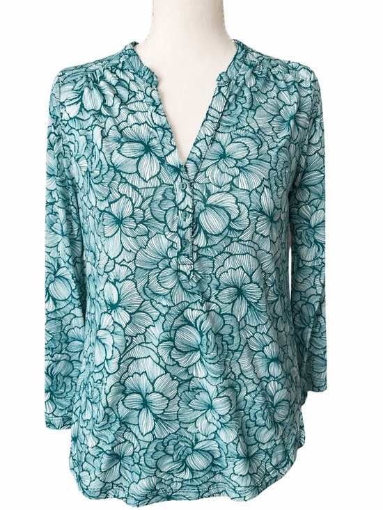 H&M Tops - H&M Teal Floral Split V-Neck Blouse